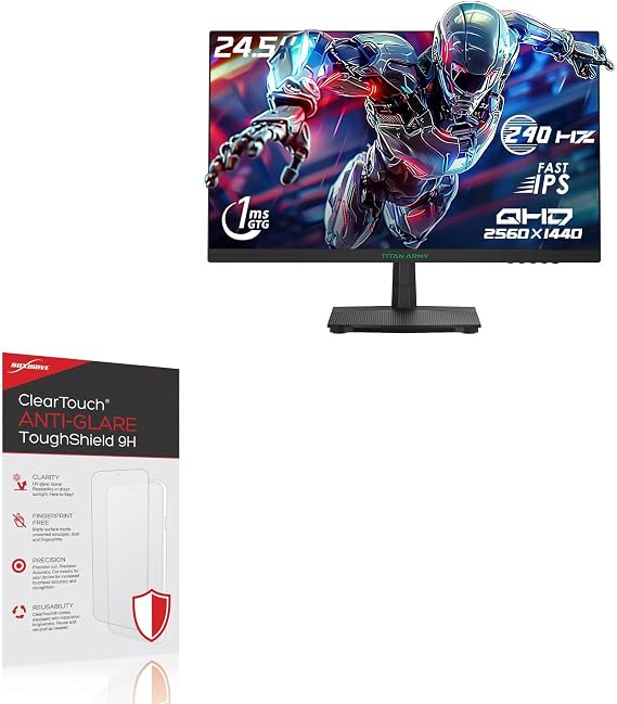 BoxWave Screen Protector Compatible with Titan Army P2510G Gaming Monitor (24.5 in) - ClearTouch Anti-Glare ToughShield 9H (2-Pack), Anti-Glare 9H Tough Flexible Film Screen Protector