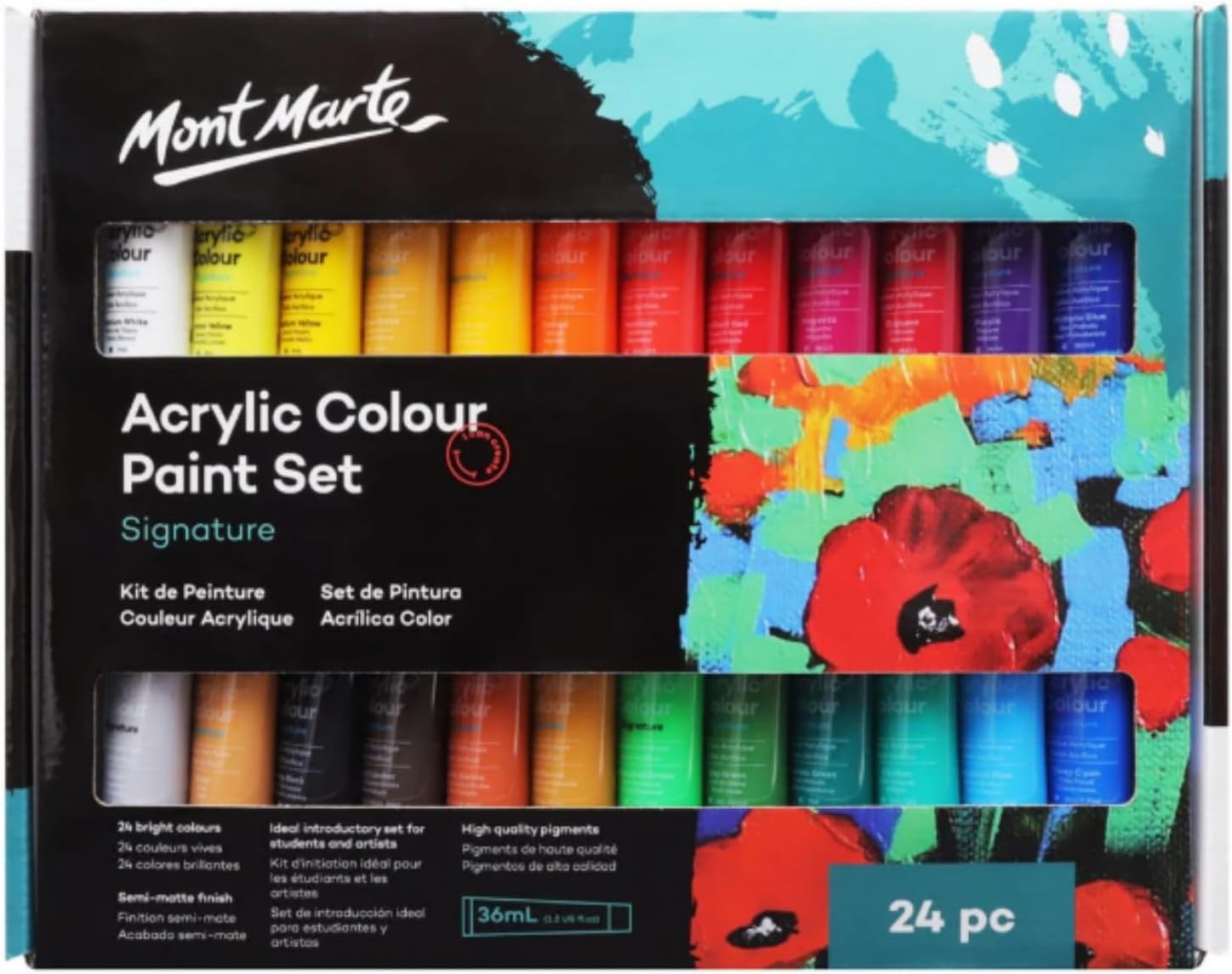 MONT MARTE Acrylic Paint Set – 24 pcs x 36ml Tubes – Ideal for Acrylic Painting – Lightfast Colours with Opacity