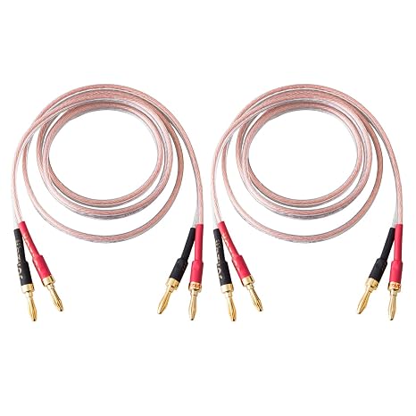 1 Pair 13AWG Audiophile Grade Speaker Wire with pre-Connected Dual Gold Plated Banana Plug Tips - Oxygen-Free Copper (OFC) Construction (1M(3.3FT))