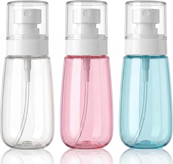 3pack Small Spray Bottle, 2.7oz Mini Spray Bottles, Empty Travel Spray Bottle, Fine Mist Plastic Spray Bottles with 9pcs Labels (Clear+Green+Pink)
