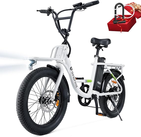 isinwheel U7 E Bike for Adults Electric Bike with Dual Cargo Rack, 48V 1000W Peak Ebikes for Adults, 7 Speed Gear, 20mph Step Thru Cruiser Electric Bicycles, 20" 3 Fat Tire Ebike