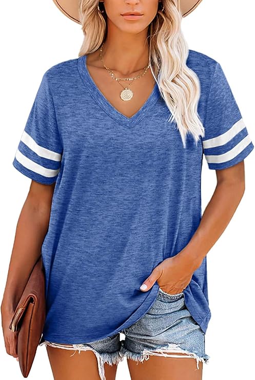 CHICZONE Womens Summer Tops Short Sleeve V Neck T Shirts Casual Loose Tunic Top