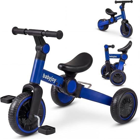 BABY JOY Toddler Bike, 5-in-1 Foldable Balance Bike with Removable Pedals, Adjustable Handlebar and Rear Wheels, Indoor Outdoor Kids Tricycle for Boys Girls Ages 2-4 (Blue, 26 x 19 x 20.5)