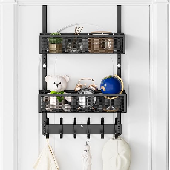 Over the Door Hooks,Door Hanger Organizer Fits Doors 1 3/4" Black
