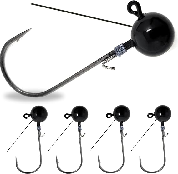 Reaction Tackle Tungsten Ball Jig Heads for Bass Fishing, Round Head Jigs with Sharp Hooks for Walleye and Panfish, Weedless Option (5-Pack)
