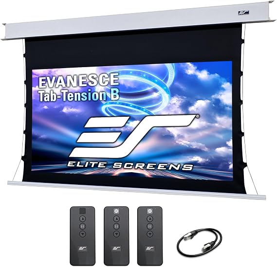 Elite Screens Evanesce Tension B, 120-inch Diagonal 16:9, 4K / 8K HD Ready, Recessed in-Ceiling Electric Tab Tensioned Projector Screen, Matte White Projection Screen Surface, ETB120HW3-E8