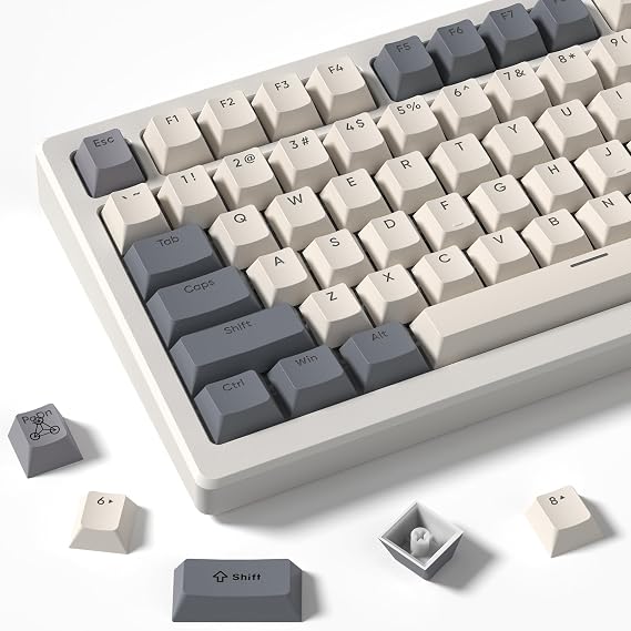 dagaladoo Retro Double Shot PBT keycaps 127 Keys dye sumlimation Shine Through keycaps Set Cherry Profile Custom Keyboard Key caps for 60/65/75/TKL/96/100% US Layout Mechanical Keyboard(Grey/Beige)