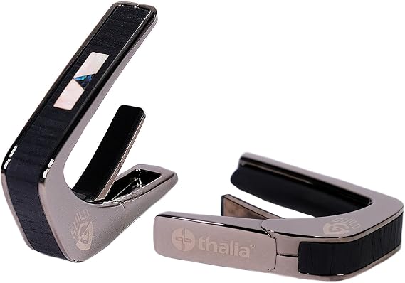 Thalia Guitar Capo for Acoustic and Electric - Guild Officially Licensed with Guild Specific Human Touch Fret Pads - Premium Capo for Acoustic Guitar 6 and 12 String - Black Chrome - Ebony Inked