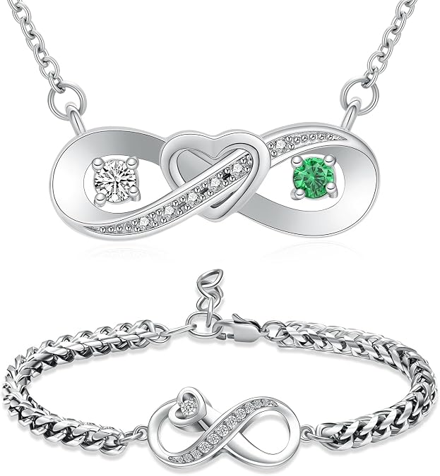 Minicremation Infinity Love Heart Bracelet & Necklace 2 Piece Set Cremation Urn Necklace for Ashes Birthstone Anniversary Valentine's Jewelry Gift for Women Gilrs