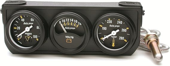 Auto Meter 2396 Autogage Mechanical Mini Oil/Volt/Water Gauge with Black Console 1.500 in.