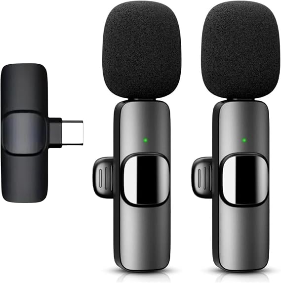 Professional Wireless Lavalier Lapel Microphone for iPhone Android - Bluetooth Mini Phone Microphones for Video Recording - 2 Clip on Mics with USB C Interface for Tiktok YouTube Vlog