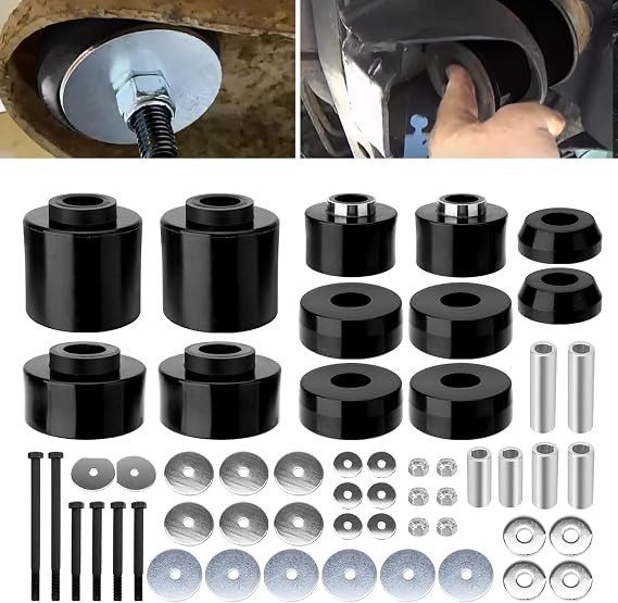 Body Mount Bushing Set Compatible with Ford F150 F250 F350 1980-1998 2WD 4WD includes Body Cab Mounts/Steel Sleeves/Hardware Polyurethane Black