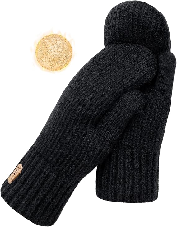 Winter Mittens for Women Warm Fleece Cozy Knit Thick Thermal Wool Snow Gloves & Mittens for Cold Weather Gifts