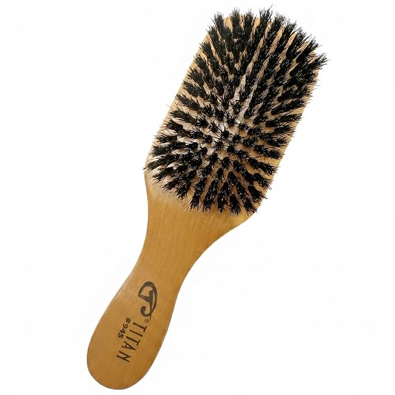 Titan Club Wave Brush for Men - 100% Natural Boar Bristles, Durable Wooden Handle, Smoothing Brush for All Hair Types, Restores Shine and Waves