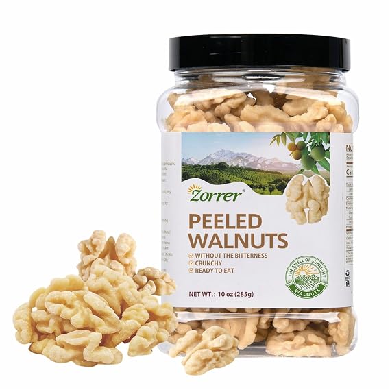 Zorrer Premium Skinless Raw Walnut Halves, 10 oz, Unsalted, Crisp