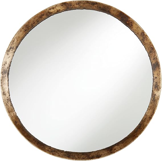 Uttermost Tortin Round Vanity Decorative Wall Mirror Rustic Vintage Multi-Tonal Hammered Jagged Metal Frame 34" Wide Decor for Bathroom Bedroom Living Room Home House Office Entryway