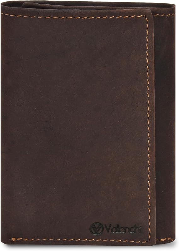 VALENCHI Genuine Real Leather Trifold Men's Wallet - With Card Holder Slots, ID Window and Currency Compartment - Christmas Gifts For Men (Brown Oily Hunter TF02)