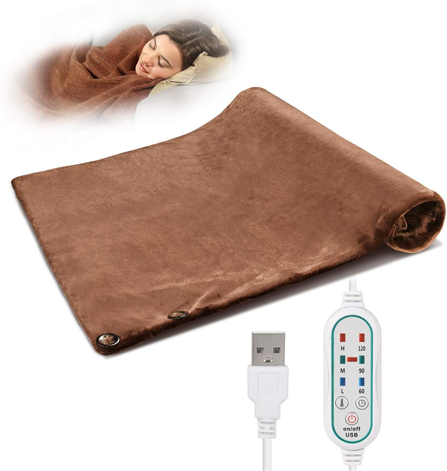 Faraone4w Electric Heated Shawl Blanket,100x65cm Fast Heating Pads Three-Speed Thermostat Timing USB Heating Shawl