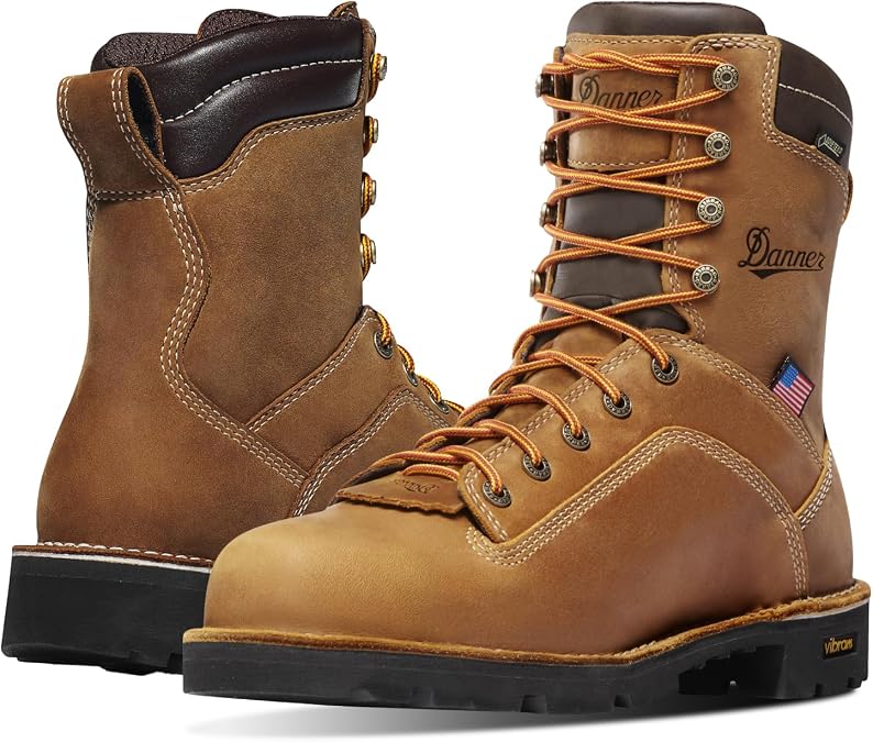 Danner 8 Quarry USA Waterproof Work Boots for Men - Full-Grain Leather with Gore-Tex, 3-Density Cushion Footbed & Traction Heel Outsole, EH Resistant