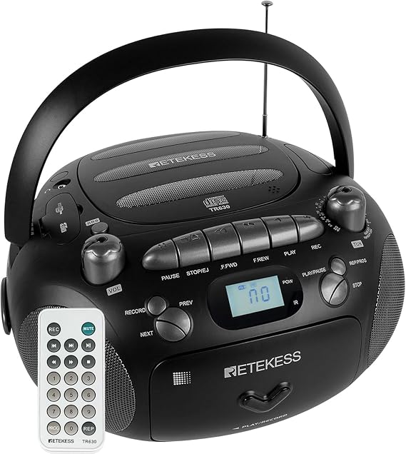 Retekess TR630 CD Cassette Player, Boombox CD Player (Black)