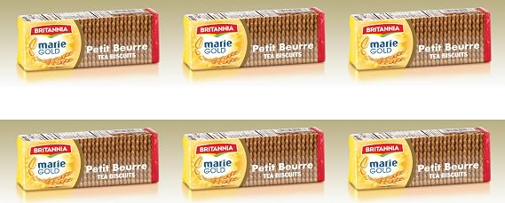 Britannia Marie Gold Petit Beurre Biscuits 150g | Light & Crisp Tea Time Biscuits | Classic Everyday Snacks Cookies (Pack of 6)