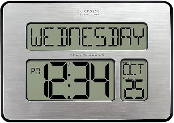 La Crosse Technology Atomic Wall/Table Clock, Metal, 7.5-inch H x 9.75-inch W x 1-inch D (513-1419) (513-1419-INT)