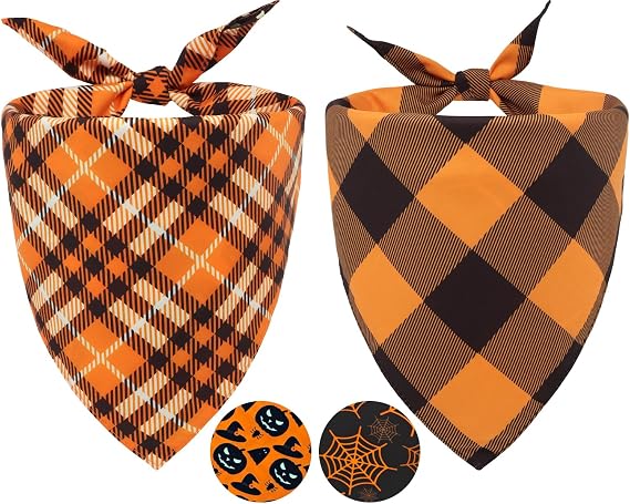 Fall Dog Bandanas 2PCS Halloween Pumpkin Spider Web XLarge Dogs