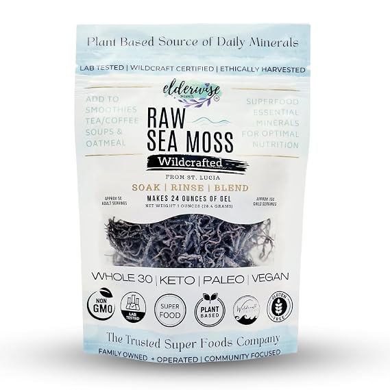 Elderwise Purple Sea Moss, Sun-Dried Wildcrafted Gracilaria, Makes 24oz Gel