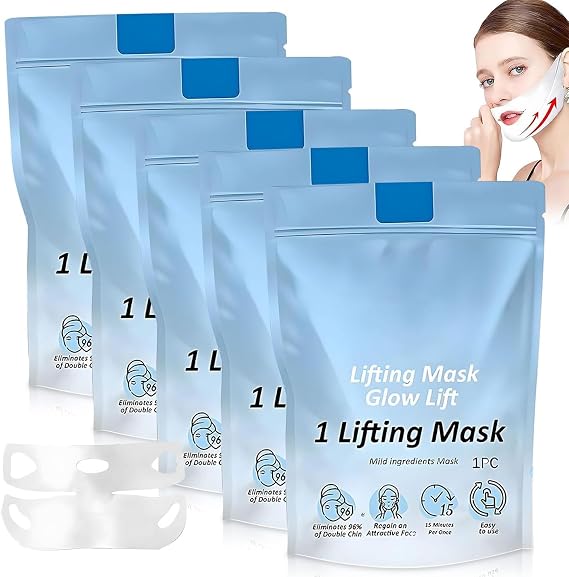5Pcs Chinology Double Chin Lifting Mask, Double Chin Reducer, Collagen Face Mask, V Line Double Chin Reducer Face Belt Chin Strap, Tightening Skin Preventing Sagging