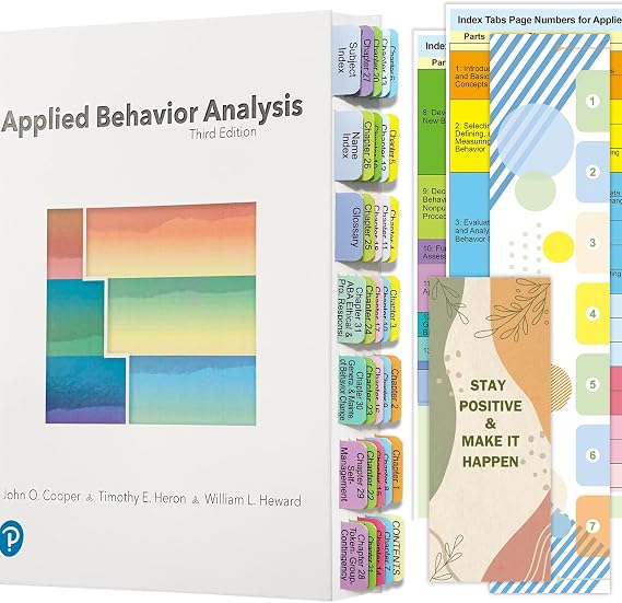 Book Tabs for Applied Behavior Analysis Cooper 3rd Edition, Full Set Index Tabs (Not with Book), 60 Color-Coded, Laminated & Repositionable Tabs with Guidelines and Bookmark, Easy to Install