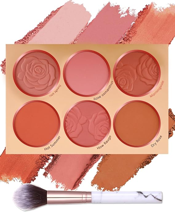 Matte Face Blush Palette,6 Color Blendable Blusher Contour Powder for Cheek