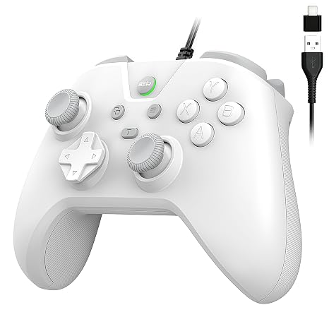 Megadream Wired Controller for Switch 2|1/PS4/PS3/PC/Android Gaming Controller, 1000Hz Polling Rate, 2M USB Cable, USB -C Adapter, Ergonomic Gamepad Joystick with Turbo Function, Dual Vibration, White