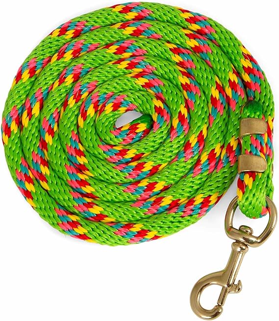 Jeffers Neon Poly Horse Lead Rope with Brass Bolt Snap, 8' - Spiral Green