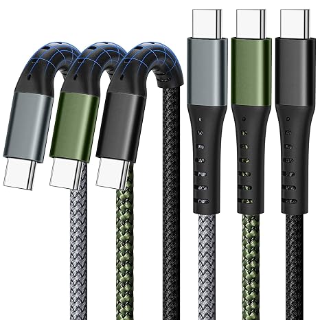 DFLASHS USB-C to USB-C 60W 3FT 3-Pack, Nylon Braided Fast Charging Cable