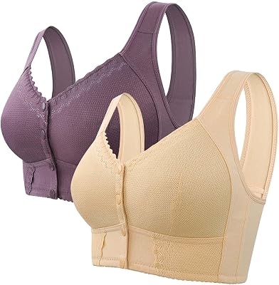 2PC Moona Bra - Front Closure Breathable Bra for Seniors Evybliss Daisy Bras Old Women Full Coverage Underwear