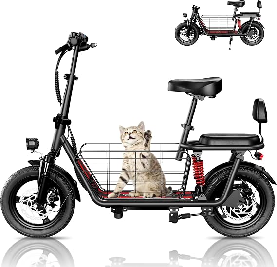 Adults Electric Scooter with Seat - 14 Tire, 500W Motor, 3 Speed Modes, Cruise Control, Dual Suspension, 25 Mile Range, 20MPH, Adjustable E-Scooter for Teens with Basket