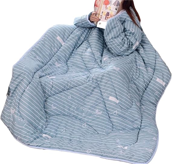 Lazy Quilt With Sleeves, Winter Warm Thickened Soft Wearable Blanket for Adult Bed Couch Walking (Color: Blue, Size: 59.1 * 78.7in)