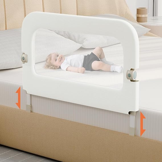 Toddler Bed Guard Rail - 32" Foldable & Height Adjustable Crib Safety Rail - Portable Toddler Bed Barrier Guard for Kids Twin, Bank, Queen, Full Size Beds