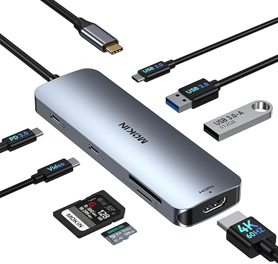 USB C Video Docking Station Dual Monitor, USB C Dongle, Laptop Docking Station with 4K HDMI, 3 USB 3.0, SD Card Reader,100W PD Charging USBC Hub Multiport Adapter, Laptop Dock for HP/Dell/ASUS