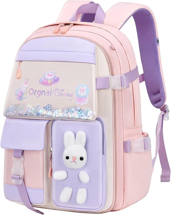 Girls Bunny Backpack Cute Kids Bookbag for Elementary School Kawaii Preschool Outdoor Daypack Pink