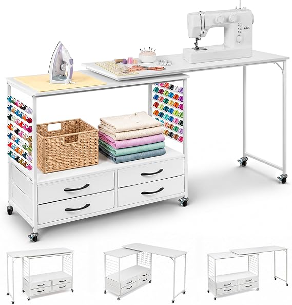 Sewing Table with Storage, 57 Folding Sewing Machine Table - 84 Pegs