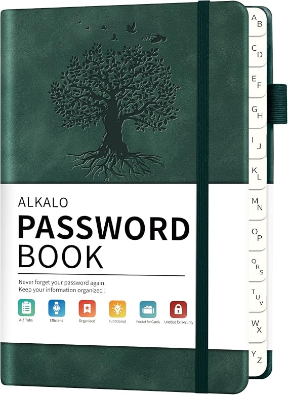 Password Book with Alphabetical Tabs, 4.5"x5.9"Small Pocket