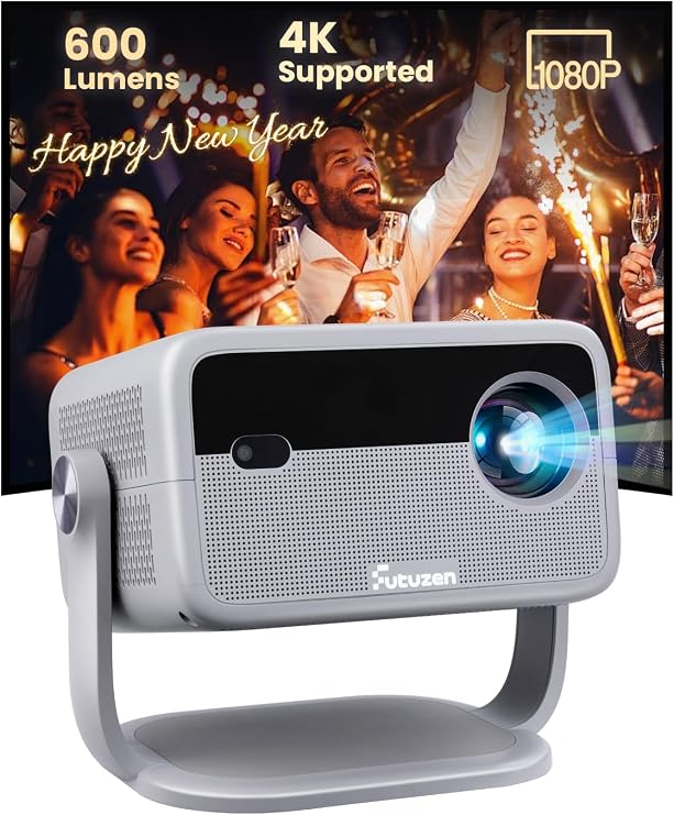 Smart Projector 600 ANSI, Native 1080P 4K Support, WiFi 6 & Bluetooth 5.2, Auto Keystone & Focus, Built-in Apps, Portable Movie Projector for Bedroom & Outdoor
