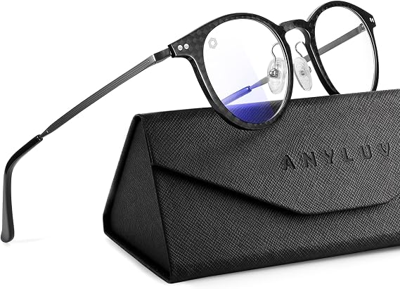 ANYLUV Blue Light Glasses Men, Stylish Square Carbon Fiber Eyewear, Anti Eyestrain, Lightweight Mens Computer Gaming Glasses