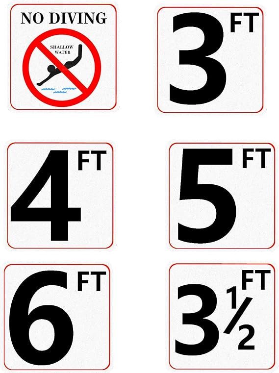 6 Pieces Swimming No Diving Shallow Water Pool Warning Stickers