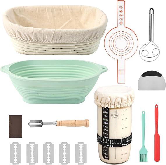 Sourdough Bread Baking Supplies, Banneton Bread Proofing Basket, Sourdough Starter Kit with Proofing Basket of 2, Bread Lame, Sourdough Starter Jar, Silicone Bread Sling