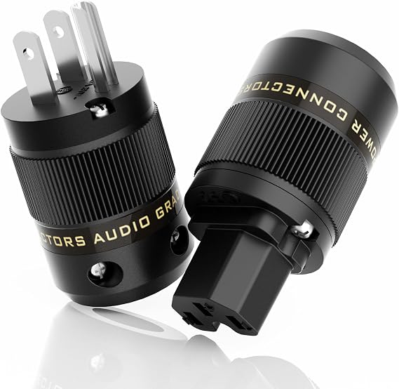 Preffair 1 Pair Brass Rhodium Plated Power Plug Hi-End US AC 3 Prong Male Power Plug IEC320 C15 Female Connector for Audio Grade Power Cables DIY HiFi 10A/250V~15A/125V (P078R/C078R)