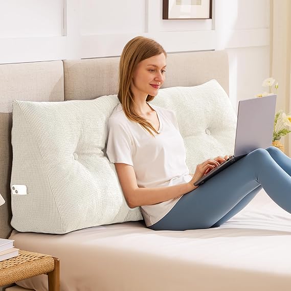 IASEAHK Headboard Pillow Queen, Wedge Pillow Headboard, Beige