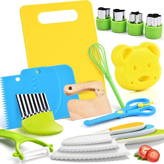 17PCS Knives Kitchen Knifes-Toddler Safe Knives Set for Real Cooking Montessori Kitchen Tools for Toddlers Kids