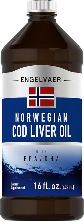 Piping Rock Cod Liver Oil Liquid | 16 fl oz | with EPA DHA | Engelvaer Norwegian | Non-GMO, Gluten Free Supplement